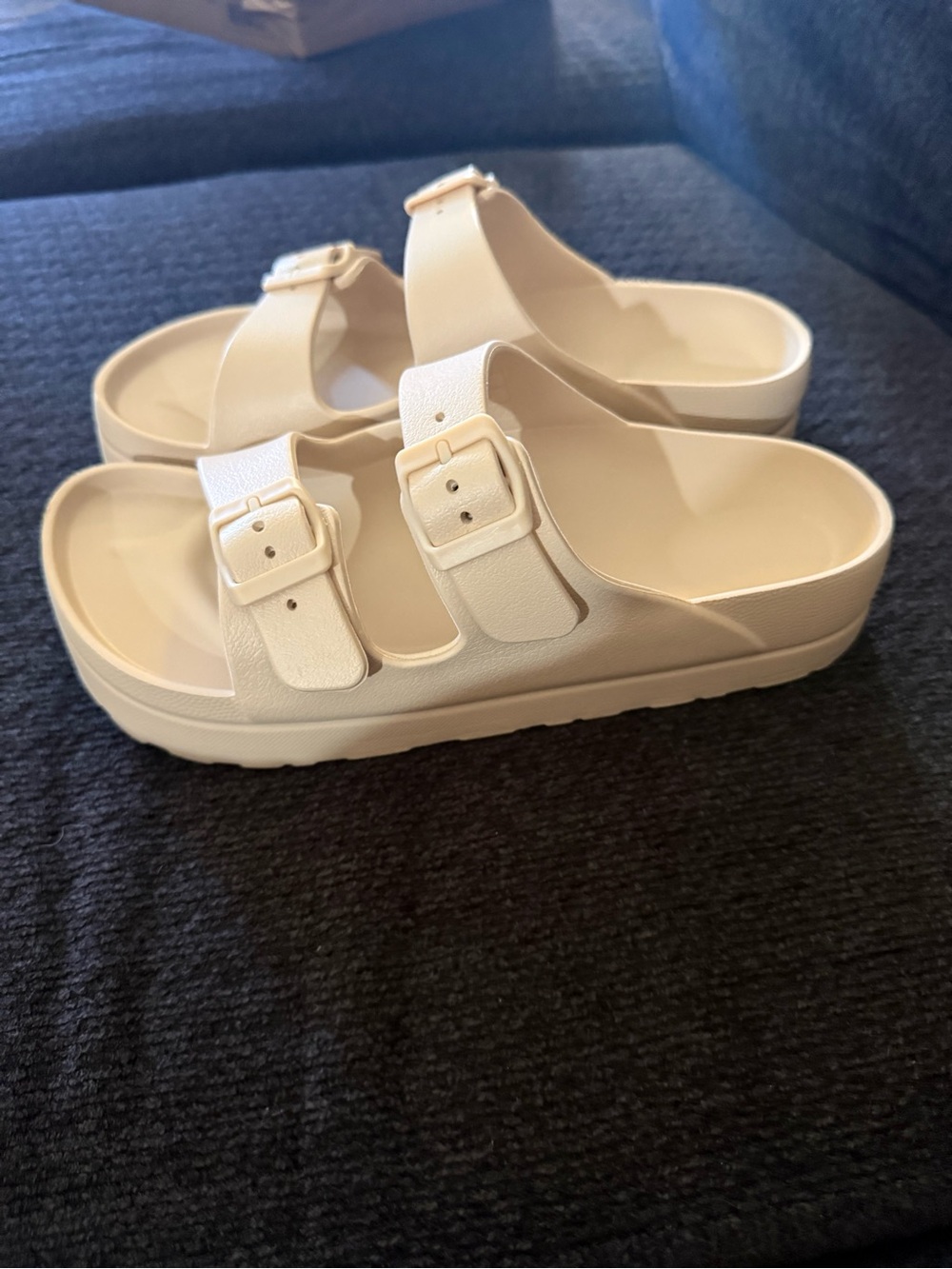 Women’s Cream Double-Buckle Slide Sandals
